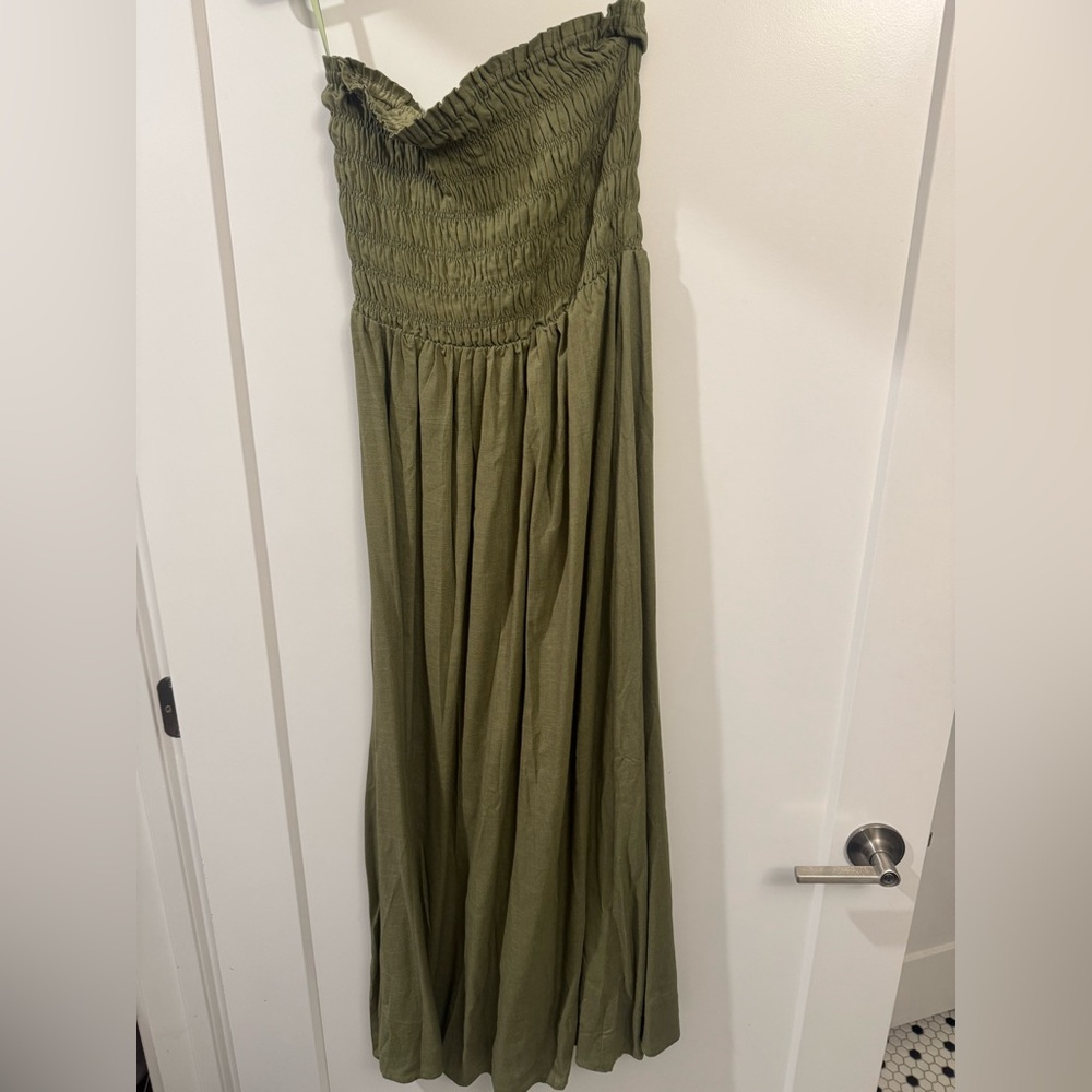 Petal & Pup Strapless Olive Dress